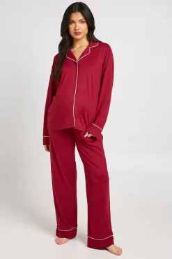 Ensemble Pyjama De Maternité Chemise À Manches Longues Et Pantalon Avec Détail Passepoil