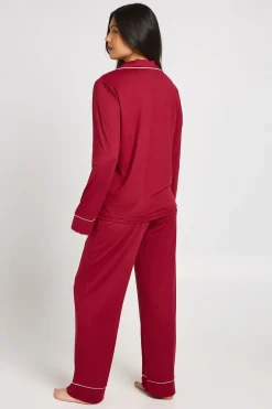 Ensemble Pyjama De Maternité Chemise À Manches Longues Et Pantalon Avec Détail Passepoil