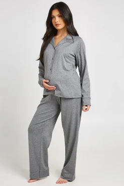 Ensemble Pyjama De Maternité En Coton Doux Avec Chemise Boutonnée Et Pantalon