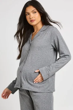 Ensemble Pyjama De Maternité En Coton Doux Avec Chemise Boutonnée Et Pantalon