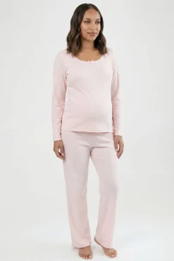 Ensemble Pyjama De Maternité À Manches Longues Et Pantalon En Maille Pointelle