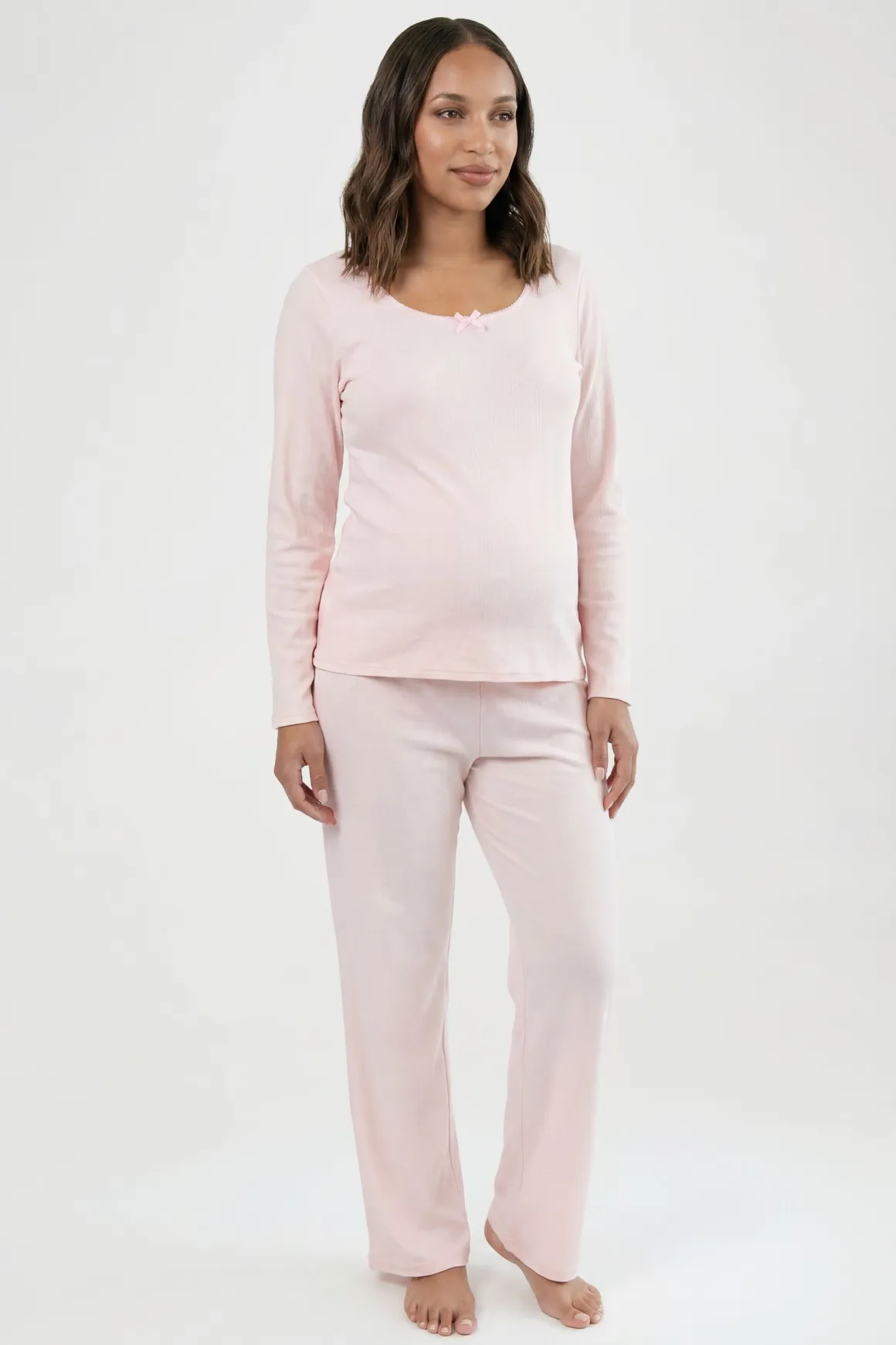 Ensemble Pyjama De Maternité À Manches Longues Et Pantalon En Maille Pointelle