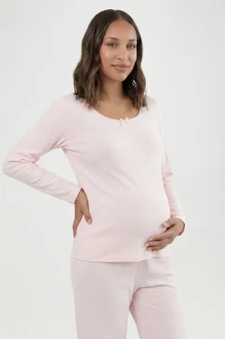 Ensemble Pyjama De Maternité À Manches Longues Et Pantalon En Maille Pointelle