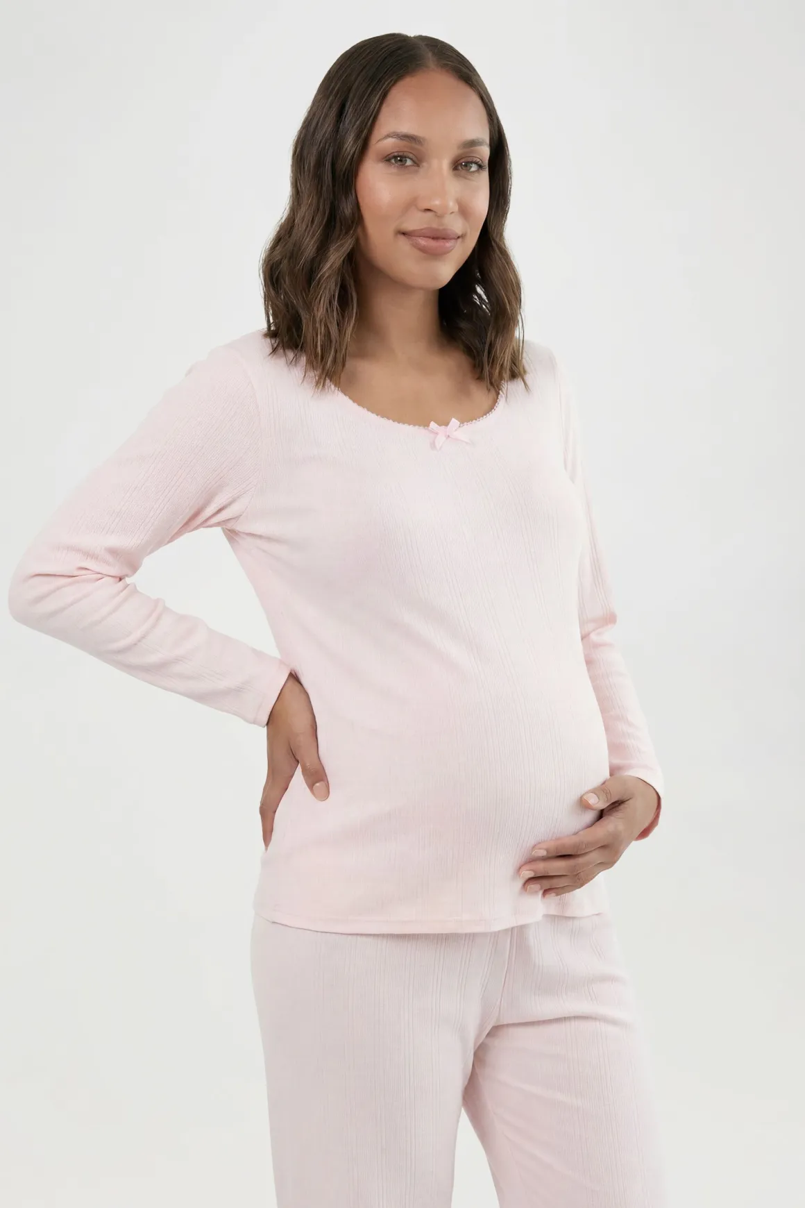 Ensemble Pyjama De Maternité À Manches Longues Et Pantalon En Maille Pointelle