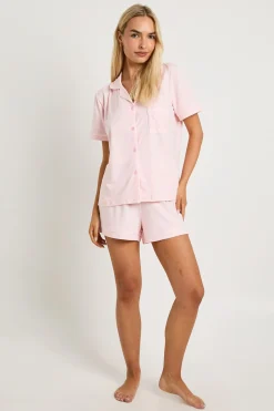 boohoo Ensemble Pyjama en Jersey avec Détails Passepoilés - Chemise Manches Courtes et Short<Femme Pyjamas