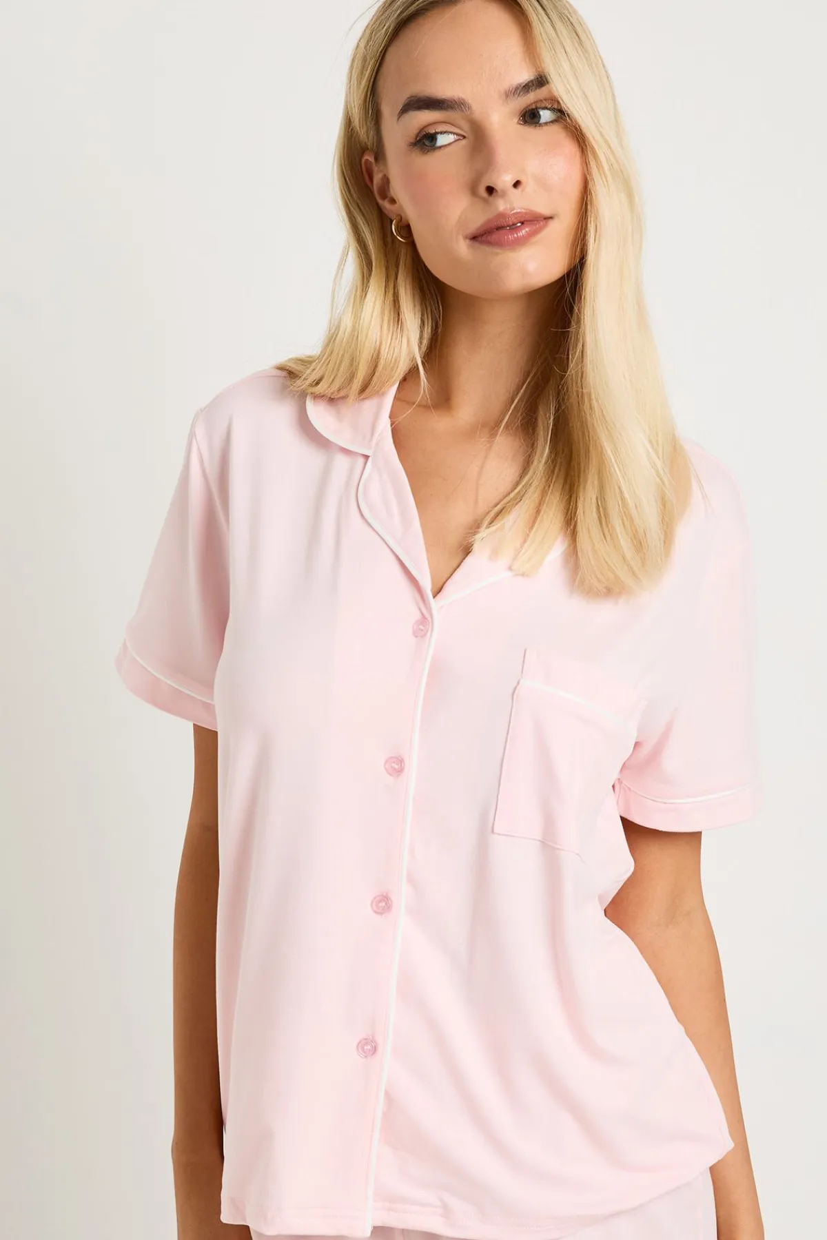 boohoo Ensemble Pyjama en Jersey avec Détails Passepoilés - Chemise Manches Courtes et Short<Femme Pyjamas