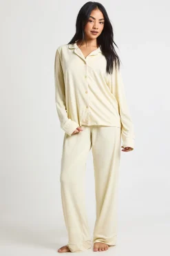 Ensemble Pyjama en Jersey à Détails Passepoilés - Haut Manches Longues & Pantalon