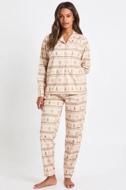 Ensemble pyjama femme assorti à la famille et au bébé en polaire à imprimé Fairisle, chemise à manches longues et pantalon