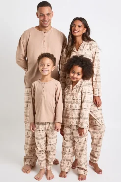Ensemble pyjama femme assorti à la famille et au bébé en polaire à imprimé Fairisle, chemise à manches longues et pantalon