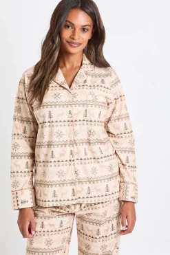 Ensemble pyjama femme assorti à la famille et au bébé en polaire à imprimé Fairisle, chemise à manches longues et pantalon