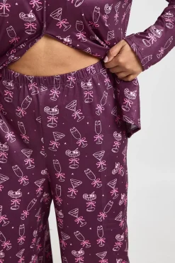boohoo Ensemble Pyjama Grande Taille Imprimé Nœuds et Cocktails Chemise Manches Longues & Pantalon<Femme Pyjamas