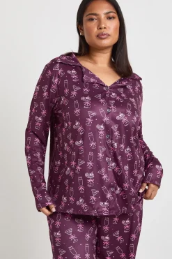 boohoo Ensemble Pyjama Grande Taille Imprimé Nœuds et Cocktails Chemise Manches Longues & Pantalon<Femme Pyjamas