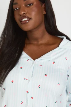 Ensemble Pyjama Grande Taille Chemise Et Pantalon Manches Longues À Rayures Et Imprimé Fruits