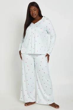 Ensemble Pyjama Grande Taille Chemise Et Pantalon Manches Longues À Rayures Et Imprimé Fruits