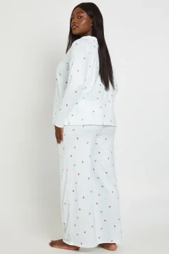 Ensemble Pyjama Grande Taille Chemise Et Pantalon Manches Longues À Rayures Et Imprimé Fruits