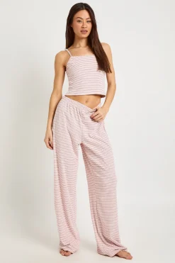 Ensemble Pyjama Grande Taille Caraco Et Pantalon Côtelé Doux À Rayures