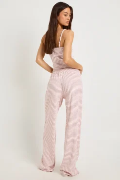 Ensemble Pyjama Grande Taille Caraco Et Pantalon Côtelé Doux À Rayures