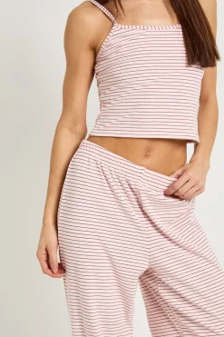 Ensemble Pyjama Grande Taille Caraco Et Pantalon Côtelé Doux À Rayures