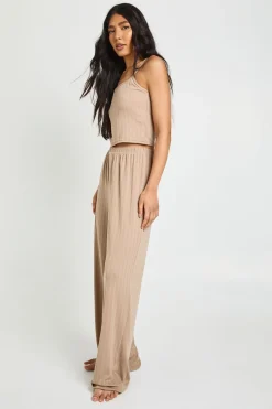 boohoo Ensemble Pyjama Grande Taille Caraco Pointelle Et Pantalon Large<Femme Pyjamas