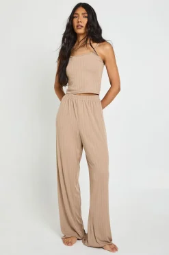 boohoo Ensemble Pyjama Grande Taille Caraco Pointelle Et Pantalon Large<Femme Pyjamas
