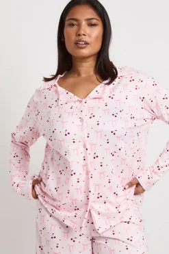 Ensemble Pyjama Grande Taille Chemise À Manches Longues Et Pantalon Imprimé Nœuds Et Cerises