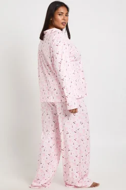 Ensemble Pyjama Grande Taille Chemise À Manches Longues Et Pantalon Imprimé Nœuds Et Cerises
