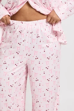 Ensemble Pyjama Grande Taille Chemise À Manches Longues Et Pantalon Imprimé Nœuds Et Cerises