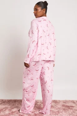 boohoo Ensemble Pyjama Grande Taille Chemise Manches Longues et Pantalon Motif Cocktail avec Nœud<Femme Pyjamas
