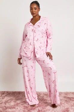 boohoo Ensemble Pyjama Grande Taille Chemise Manches Longues et Pantalon Motif Cocktail avec Nœud<Femme Pyjamas