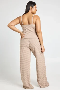 Ensemble Pyjama Grande Taille Côtelé Rayé Avec Caraco Et Pantalon