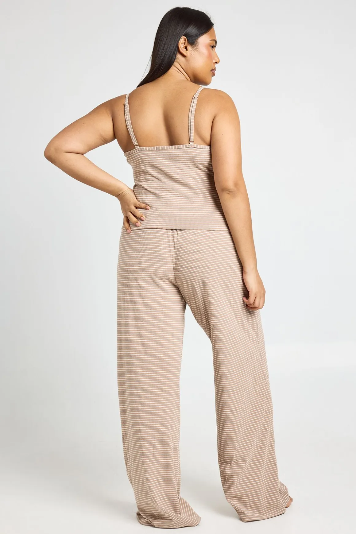 Ensemble Pyjama Grande Taille Côtelé Rayé Avec Caraco Et Pantalon