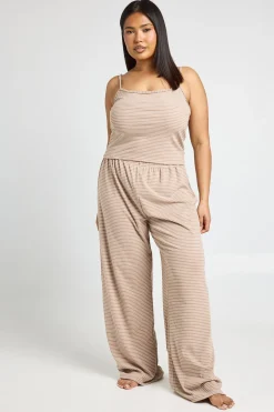 Ensemble Pyjama Grande Taille Côtelé Rayé Avec Caraco Et Pantalon