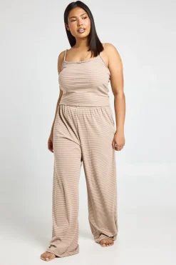 Ensemble Pyjama Grande Taille Côtelé Rayé Avec Caraco Et Pantalon