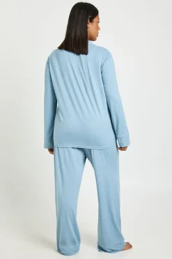 Ensemble Pyjama Grande Taille Avec Détails Passepoilés Haut À Manches Longues Et Pantalon