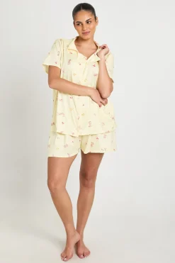 Ensemble Pyjama Grande Taille Chemise Manches Courtes Et Short Imprimé Lapins Et Nœuds