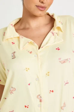 Ensemble Pyjama Grande Taille Chemise Manches Courtes Et Short Imprimé Lapins Et Nœuds