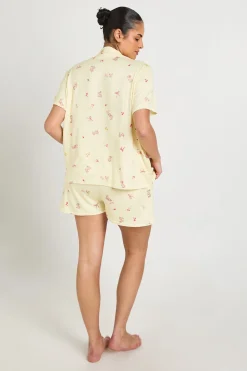 Ensemble Pyjama Grande Taille Chemise Manches Courtes Et Short Imprimé Lapins Et Nœuds