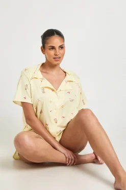 Ensemble Pyjama Grande Taille Chemise Manches Courtes Et Short Imprimé Lapins Et Nœuds