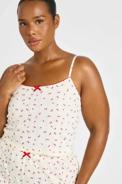 boohoo Ensemble Pyjama Grande Taille Caraco Et Pantalon Pointelle Motif Cerises<Femme Pyjamas
