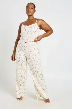 boohoo Ensemble Pyjama Grande Taille Caraco Et Pantalon Pointelle Motif Cerises<Femme Pyjamas