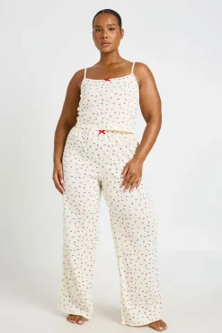 boohoo Ensemble Pyjama Grande Taille Caraco Et Pantalon Pointelle Motif Cerises<Femme Pyjamas