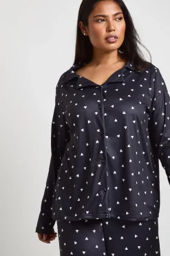 Ensemble Pyjama Grande Taille Chemise À Manches Longues Et Pantalon Imprimé Cœurs