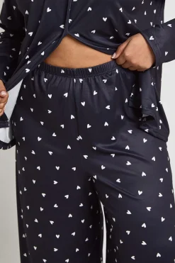 Ensemble Pyjama Grande Taille Chemise À Manches Longues Et Pantalon Imprimé Cœurs