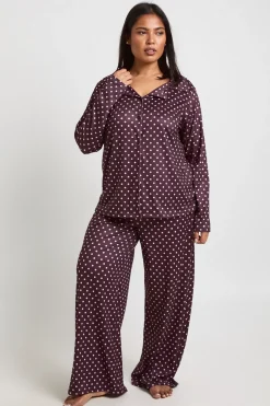 Ensemble Pyjama Grande Taille à Pois - Chemise Manches Longues et Pantalon