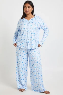 boohoo Ensemble Pyjama Grande Taille Chemise À Manches Longues Et Pantalon Imprimé Pois Et Nœuds<Femme Pois|Pyjamas