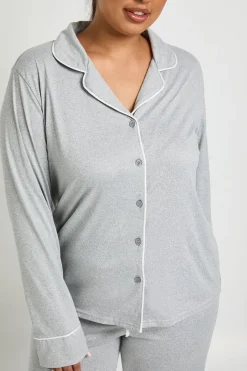 Ensemble Pyjama Grande Taille Chemise À Manches Longues Et Pantalon Avec Détails Passepoilés