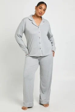 Ensemble Pyjama Grande Taille Chemise À Manches Longues Et Pantalon Avec Détails Passepoilés