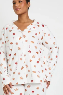 Ensemble Pyjama Grande Taille Imprimé Bonhomme en Pain d'Épice Haut Manches Longues et Pantalon