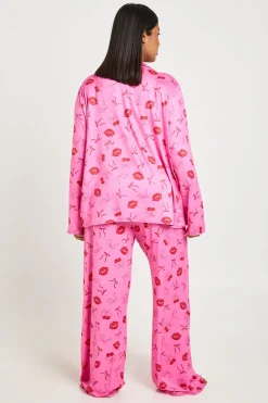 Ensemble Pyjama Grande Taille Imprimé Cerises et Bisous de Saint-Valentin Haut Manches Longues & Pantalon
