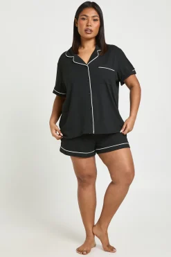 boohoo Ensemble Pyjama Grande Taille En Jersey Avec Passepoil, Haut À Manches Courtes Et Short<Femme Pyjamas
